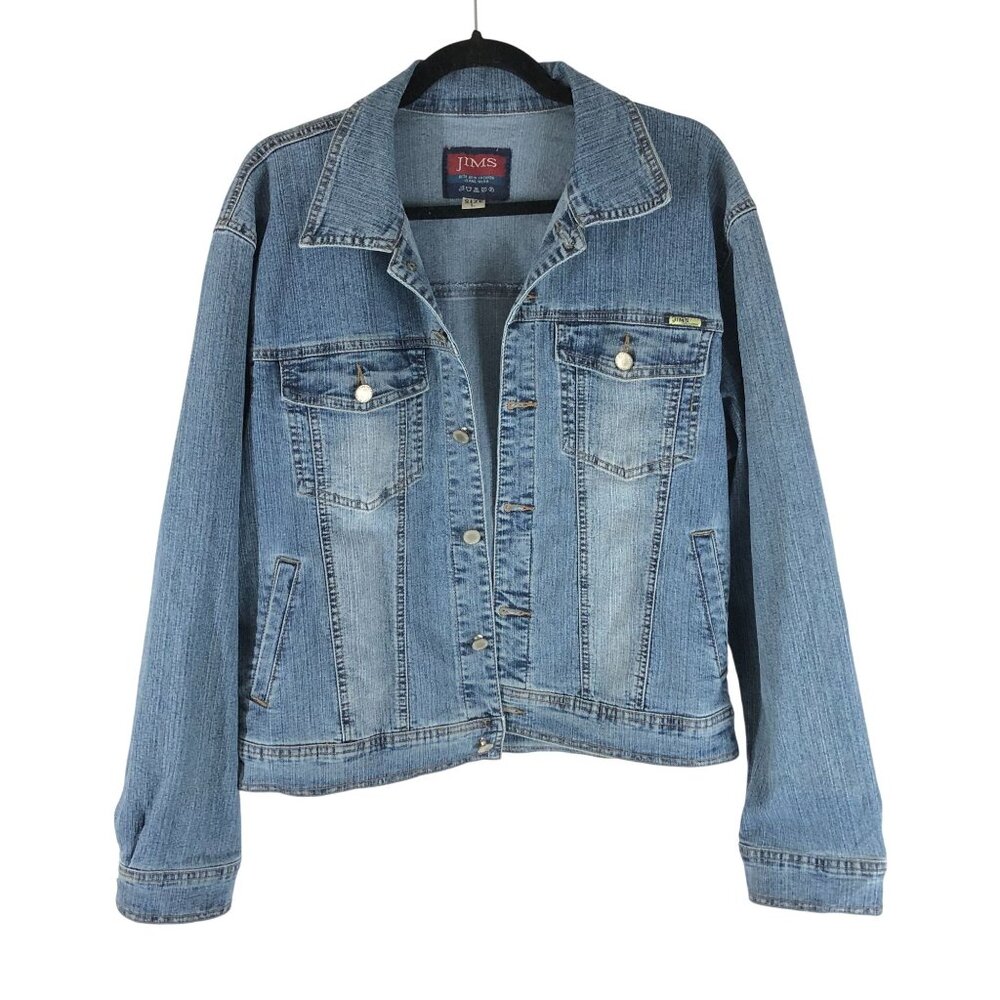 Jims Womens Denim Jacket Vintage Trucker Inner Pocket Medium Wash Stretch L